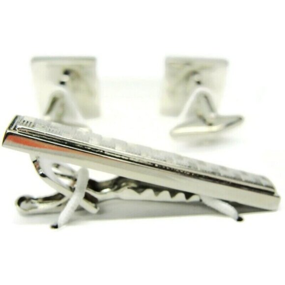 Michael Strahan Collection Cufflinks Tie Bar Set Silver Tone Classy Design IOB - Picture 7 of 9